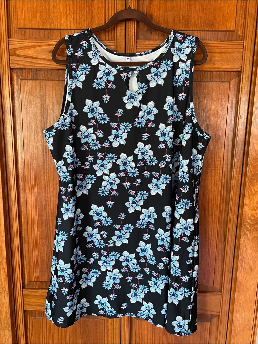 Black Sleeveless Tank Top with Light Blue Floral Print